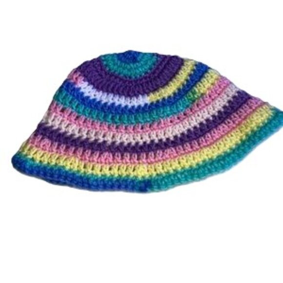 Rainbow Bright Color Striped Hand Crocheted Beanie Hat UNISEX Toddler - Picture 4 of 9